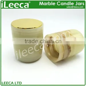 Nature Marble Stone Candle Jar With Various Colors Copper Lid thumbnail-1