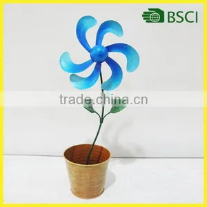 Cheap Selling Special Lovely Blue Garden Decoration Windmill With Flower Pot thumbnail-1