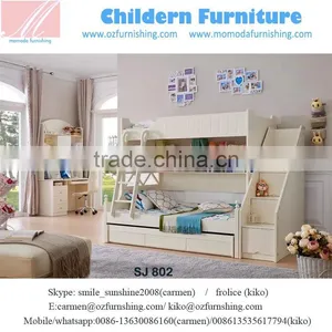 SJ802 White Color Fashion MDF Bunk Bed WithStep Ladder for Kids thumbnail-1
