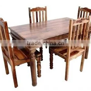 Fine Rustic Finish Four Sitter Wooden Restaurant Dining Table thumbnail-1
