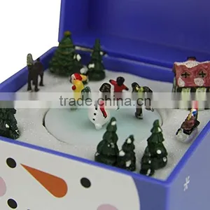 Plastic Christams Gift Music Box , Decoration Box With Snow Mand and Christmas Tree Inside thumbnail-6