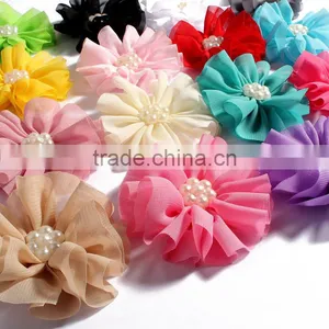 Fabric Chiffon Flower With Pearl Beads Center for Kids Hair Accessories thumbnail-1