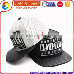 2016 Fashion PU Leather Snapback Hat With Embroidery Logo and Full Laser Holes on the Hat thumbnail-3