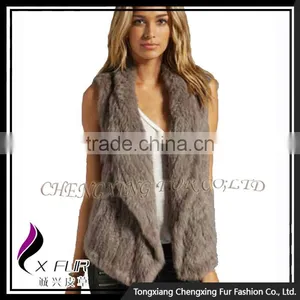 CX-G-B-185C Wholesale Women Plus Size Fur Vest Knitted Real Rabbit Fur Gilet thumbnail-1