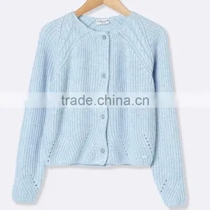 High Quality Girl's Cable Shoulder Blue Patterned Stitched Cardigan (BKNB26) thumbnail-2