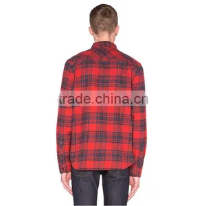 2016 Fashion Long Sleeve Slim Fit Breathable Casual Shirts Red Flannel Mens Check Shirts thumbnail-3