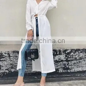 Runwaylover 145 Women Long Style Fashion Pure Color Blouse thumbnail-2