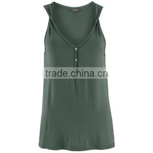 New Women T-shirt Europe and the United States Foreign Trade V-neck Button Buckle Twisted Vest thumbnail-2