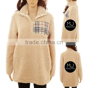 FACTORY Wholesale Plaid Patch Fleece Sweatshirt thumbnail-1