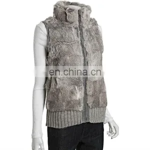 Cutting Genuine Rabbit Fur Knit,zip Front Vest /dyed Gray thumbnail-2
