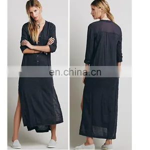 High Quality Muslim Woman Wear, High Low Cotton Long Sleeve Dress Design thumbnail-1