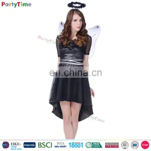 SK23 Halloween Black Costumes Sexy Women Cosplay Dress With Wings Party Angel Costume thumbnail-1