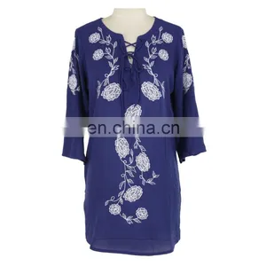 Women Apparel Crinkle Viscose Embroidery Tunic thumbnail-1