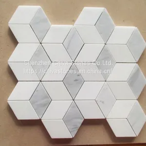 Laminated Natural White Marble Mosaic Tiles for Kitchen Bathroom Wall Border 3D Mosaic thumbnail-1