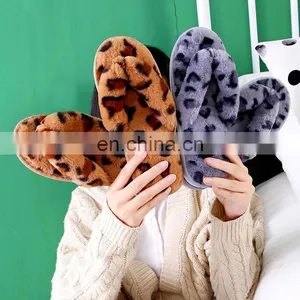 New Indoor Furry Sandals Leopard Fleece Slippers Female Rabbit Plush Anti-skid Flip Flops Womens Wholesale thumbnail-1