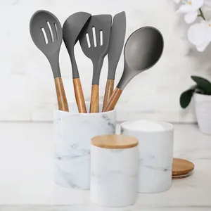 Kitchen Accessories Home and Kitchen Cookware Sets Non Stick Silicone Kitchen Utensils Set With Wood Handle thumbnail-1