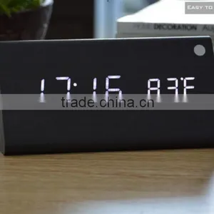 Brand New Design Style Digital LED Black Wooden Wood Desk Alarm Brown Clock Voice Control Reloj Despertador thumbnail-1