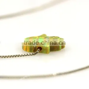 Fashion Synthetic Silver 925 Sterling Silver Chain OP46 Yellow Opal Hand Pendant Necklace thumbnail-5