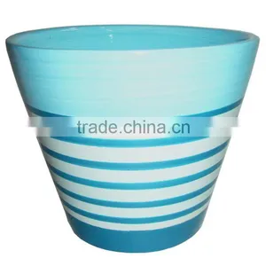 Blue Stripe Ceramic Flowerpot thumbnail-1