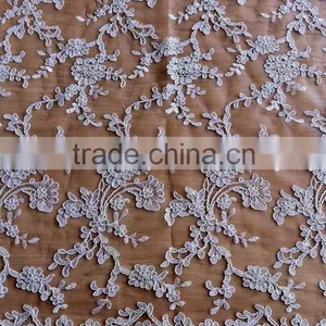 White Bridal Embroidered Tulle Lace Fabric thumbnail-1