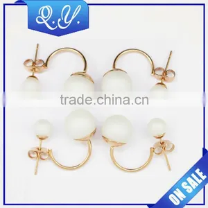Fashion Colorful Women Double Pearl Earrings Cheap Statement Stud Earring, Wholesale Artificial Bead Earrings Studs Piercing thumbnail-3