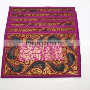 Indian Silk Table Runner With 6 Placemats & 6 Coaster in Purple Color Size 16*62 thumbnail-3
