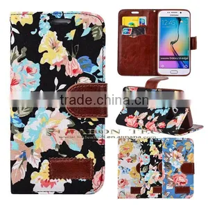 Wallet Leather Case for Samsung Galaxy S6, Flower Pattern Cell Phone Case-leabon thumbnail-1