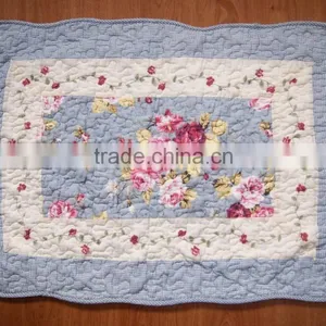 Shabby Chic Blue Floral Patchwork Quilted Cotton Bedroom Bath Floor Mat Rug thumbnail-1