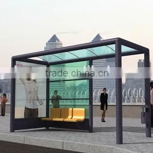 Galvanized Steel Outdoor Transit Shelter With Powder Coating Outside for Advertising thumbnail-1