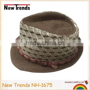 Fashion Man Geometry Style Straw Tied Fedora Hat thumbnail-1