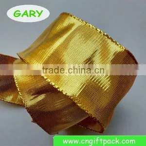 1-5/8" Gold Wire Edge Decorative Christmas Ribbon thumbnail-2
