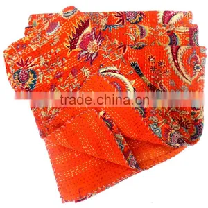 Cotton Reversible Quilt/ Wedding Kantha Quilt Textile/ Vintage Kantha Throw, Cotton Bedroom Bediing Handmade Floral Gudri Bedspr thumbnail-3
