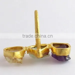 Rough Stone Amethyst & Aquamarine & Ctrine !! 925 Sterling Ring, Silver Jewellery India, 925 Sterling Silver Jewellery thumbnail-6