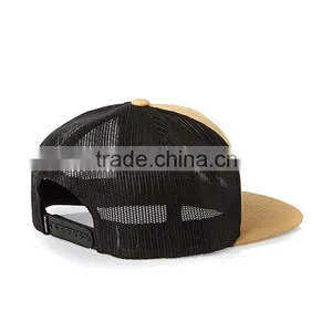 Whoesale Custom High Quality Khaki 100% Cotton Twill 3D Embroidery Flat Peak Trucker Hat Mesh Snapback Cap Quality Choice thumbnail-2