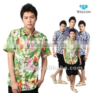 Hawaiian Latest Brand Design Italian Style 100% Cotton Slim Fit Casual Trendy Fashion Short Sleeve Men Printing Shirt thumbnail-1