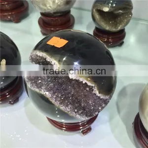 Natural Agate Geode Amethyst Geode Sphere Smile Crystal Ball thumbnail-2