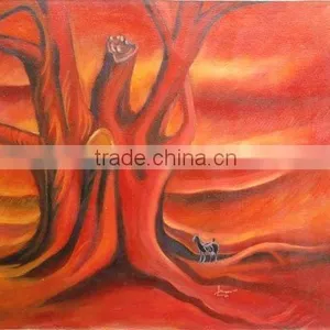 Oil on Canvas Goat in Forest Red Painting thumbnail-1
