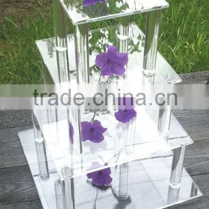 OEM/ODM Square Clear Elegant 4 Tiers Wedding Acrylic Cake Stand thumbnail-1