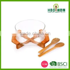 High Quality Bamboo Salad Bowl With Spoons,natural Living Bamboo Salad Bowls Wholesale thumbnail-2