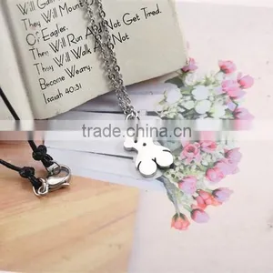 New Modern Model Half Wax Rope Half Silver Chain Long Necklace With Bear Pendant thumbnail-3