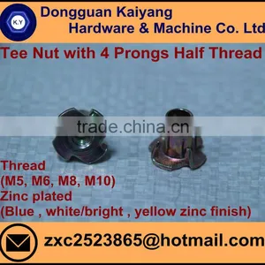 4 Prongs Tee Nut; T Nut (Half Threaded) for Furniture With Bright (White) /Blue /Yellow Zinc Plated; M5, M6, M8, M10 thumbnail-3