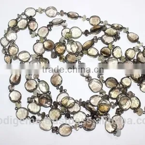 BEZEL CHAINS WITH GREEN AMETHYST AND BEADS thumbnail-4