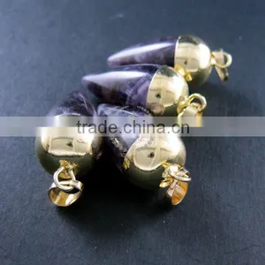 15x30mm Water Drop Shape Gold Plated Purple Amethyst Power Stone Pendant Charm DIY Supplies 1850207 thumbnail-4