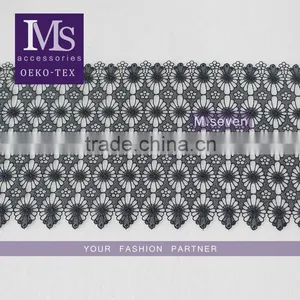 Black Color 20cm 100% Polyester Lace Trim Wholesale Flower Guipure Lace Trim Bridal Lace Trim for Dress thumbnail-1