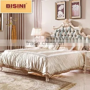 New Arrival European Hancarved Wooden Fabric Double Bed thumbnail-1