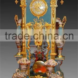 New Arrival Ornamental Cast Brass Mounted Ceramic Table Clock, Gold Plated Hand Painted Turquoise Porcelain Table Clock thumbnail-5