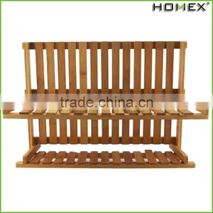 High Quality 2 Tier Bamboo Dish Rack Dish Drying Rack Folding/Homex_Factory thumbnail-2