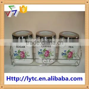 3 Pcs Tea Coffee and Sugar Ceramic Canister Set thumbnail-1