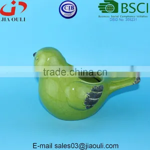 BSCI Factory Ceramic Bird Figurines, Crakle Glazed Green Bird Flower Pot thumbnail-3
