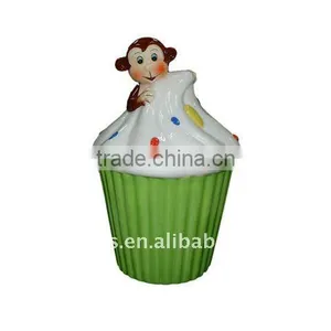 Ceramic Cupcake Cookie Jar With Monkey thumbnail-1